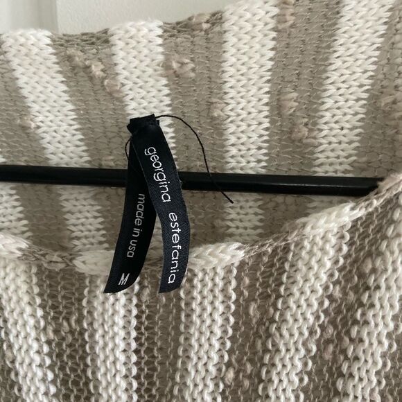 Georgina Estefania LINEN/COTTON LOOSE WEAVE STRIPE asymmetrical ARM top M - Picture 3 of 16